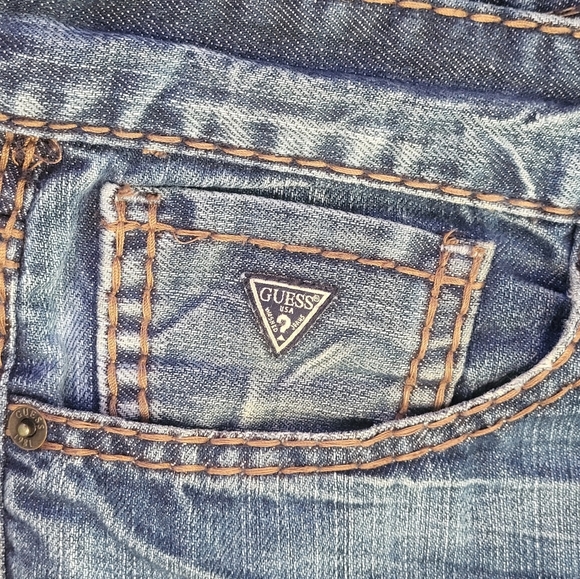 Mens Guess Desmond Relaxed Straight Jeans 32x26 Blue Denim Thick Stitch B21 - Picture 5 of 15